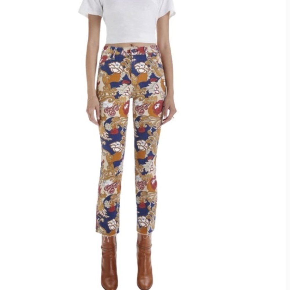 MOTHER Denim The Hustler Ankle Fray Flowers in Her Hair Size 26
